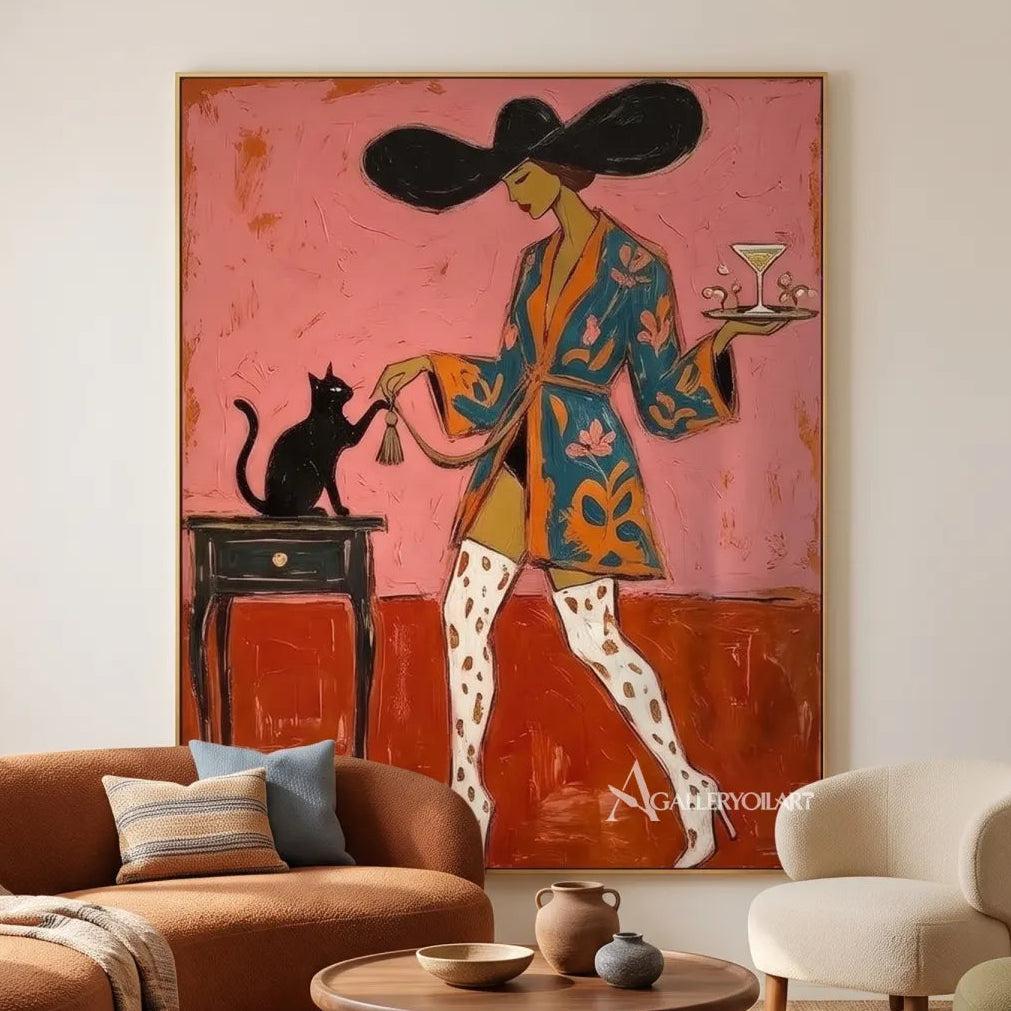 fashion-cat-toast-pop-art-pink-wall-art-in-a-gallery-space