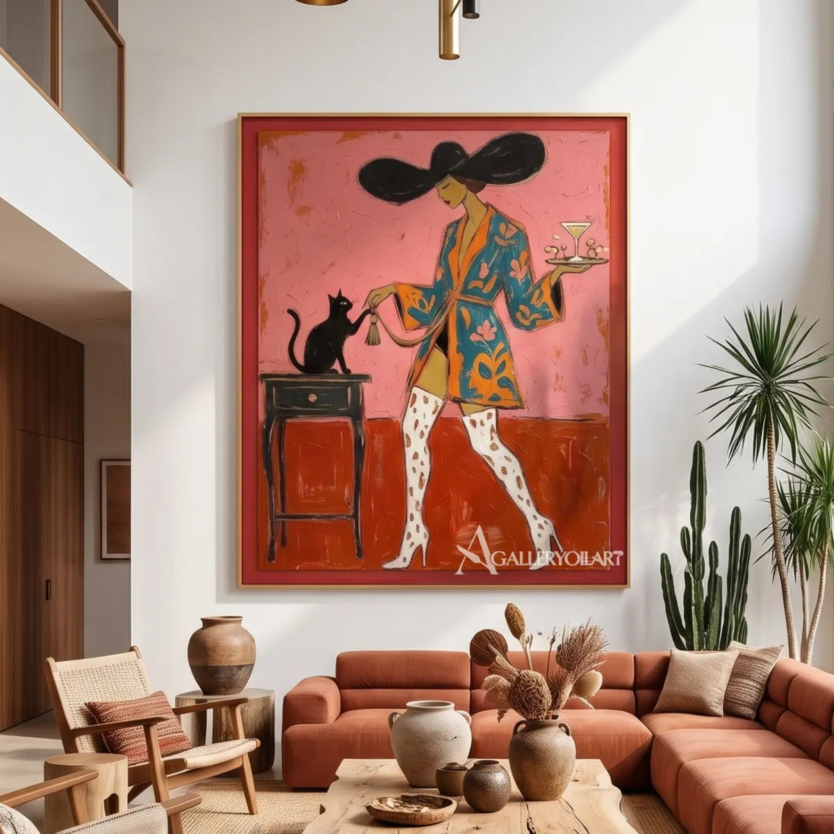 fashion-cat-toast-pop-art-pink-wall-art-in-a-living-space