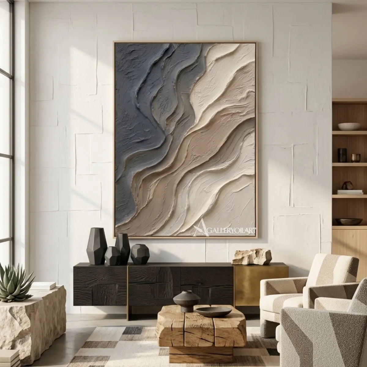 Textured-3D-flowing-abstract-current-gray-wall-art-gathering-room