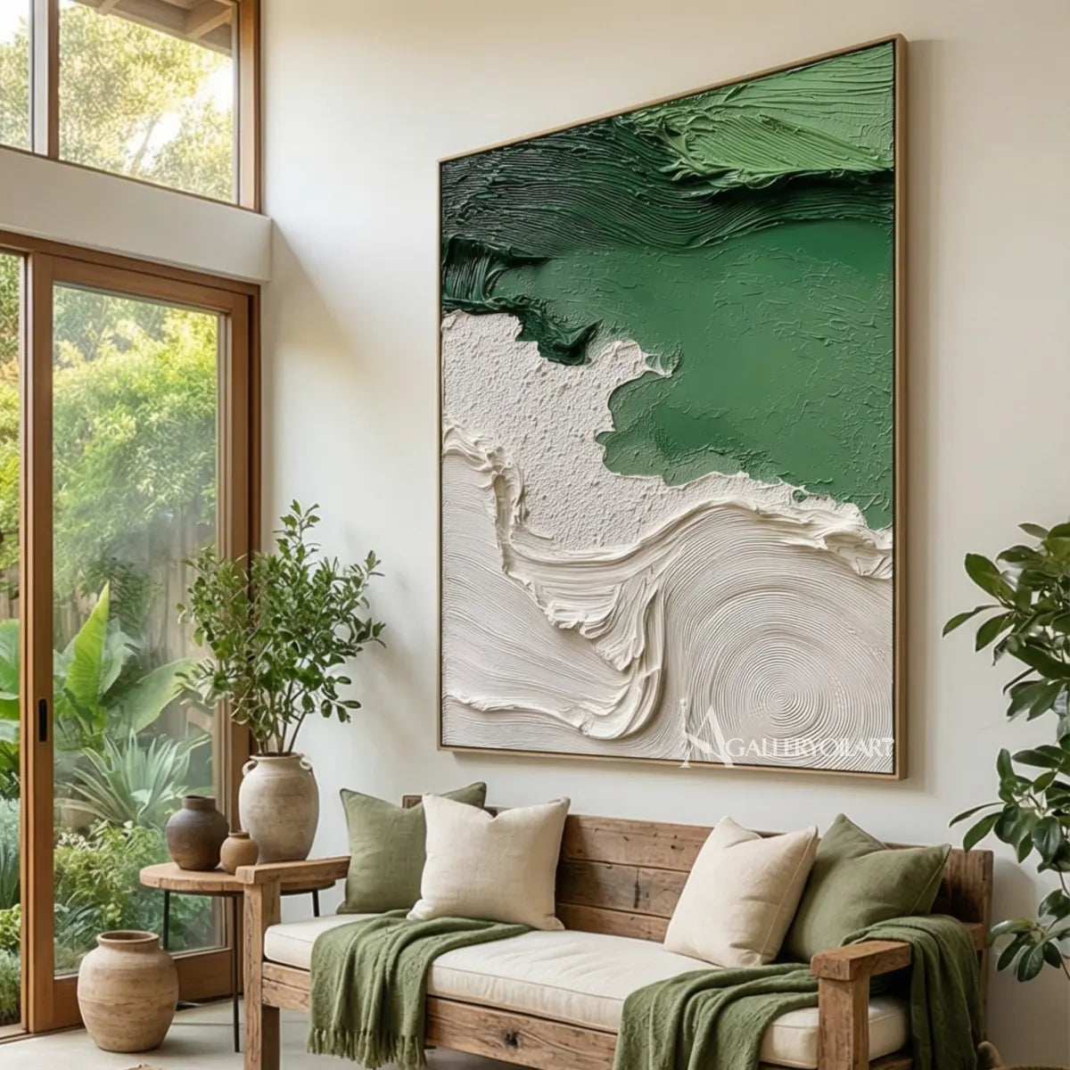 Textured-3D-flowing-abstract-green-and-white-art-detail