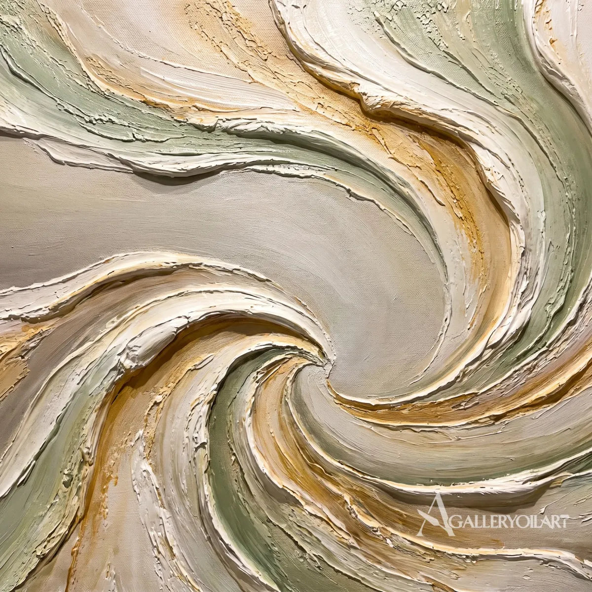 Textured 3D flowing centered motion in beige and sage relief in a detail