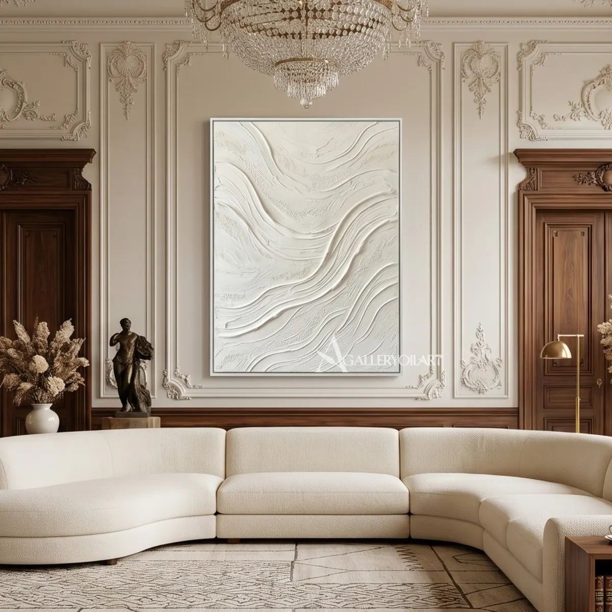 Textured-3D-white-flowing-relief-wall-art-in-a-natural-interior