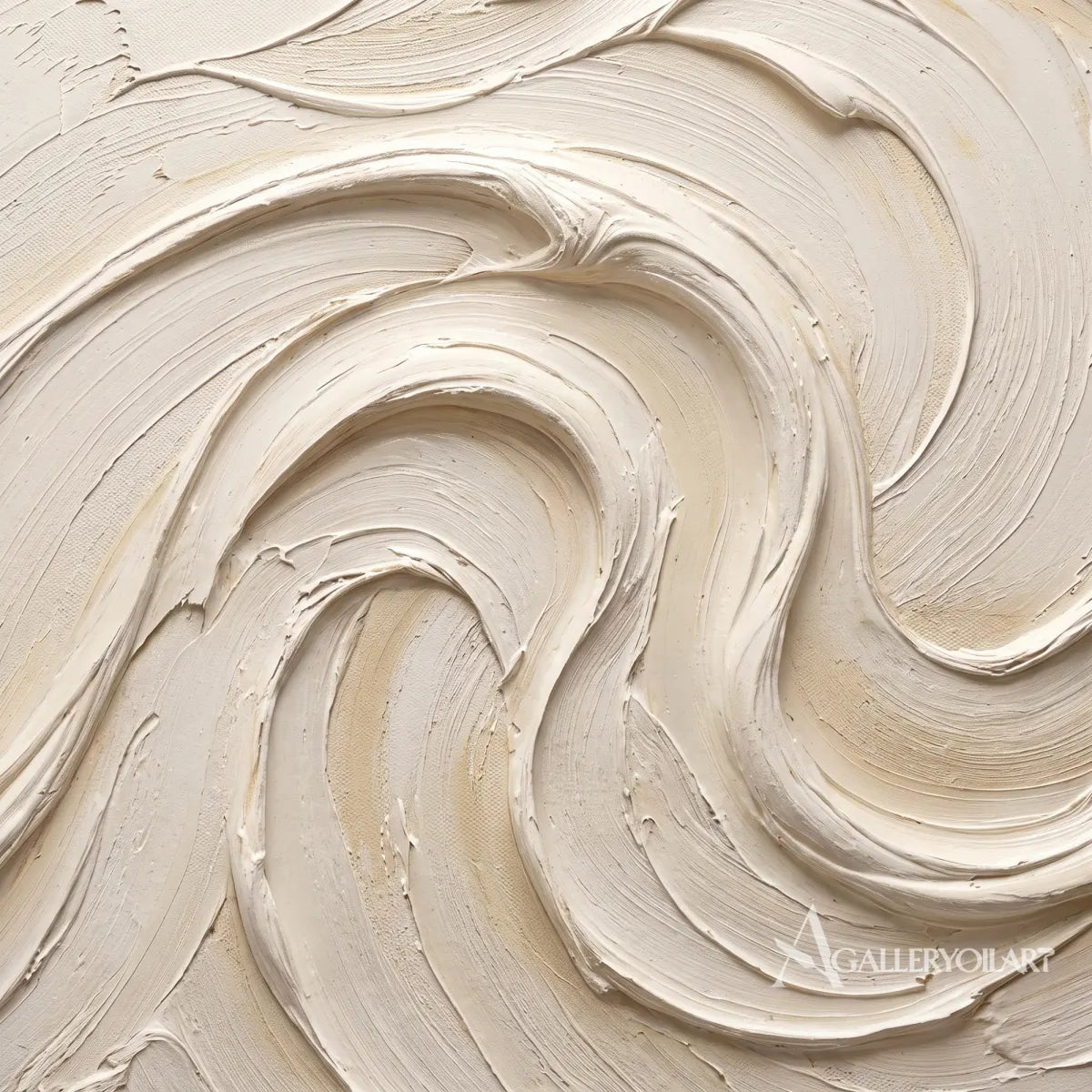 Textured 3D flowing ribbons in white and warm neutral relief in a detail