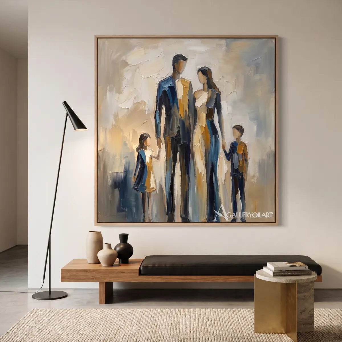 Square-figure-portrait-art-in-blue-and-warm-neutral-tones-in-a-minimalist-living-room
