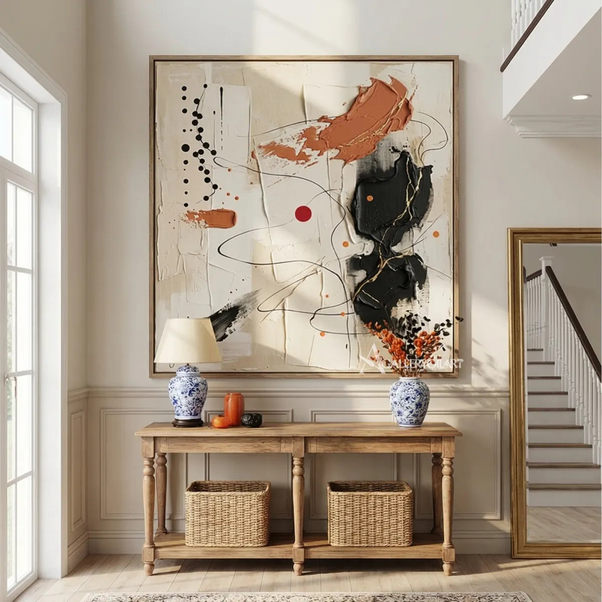 abstract-art-terracotta-and-charcoal-gesture-above-a-console-in-a-modern-living-room
