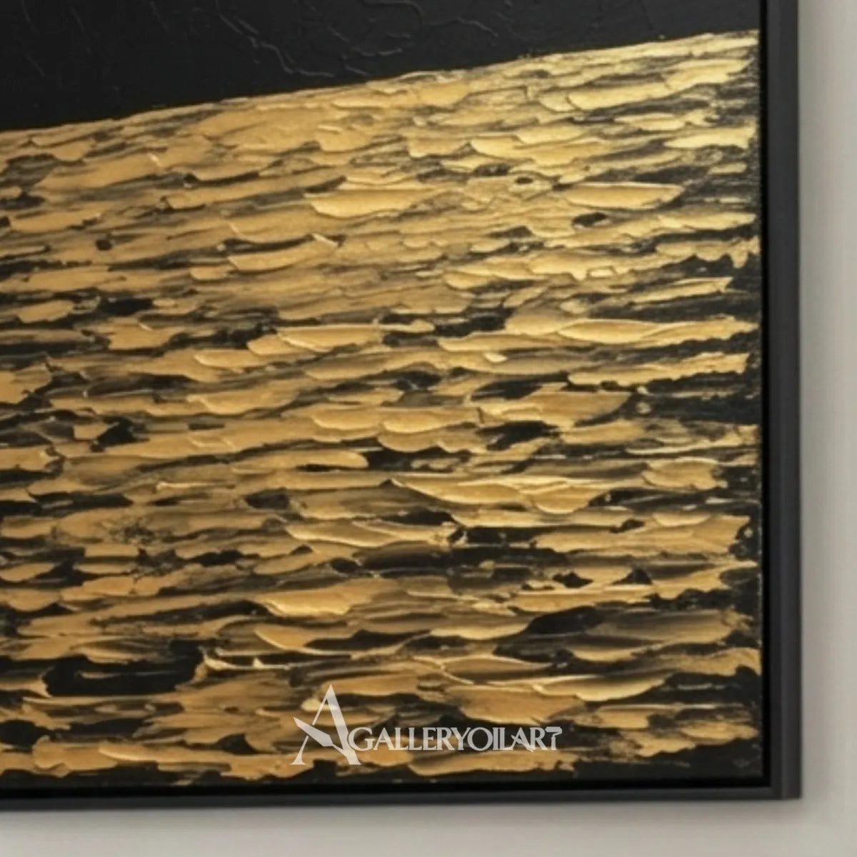 Close view of raised gold and black horizon sea beach wall art