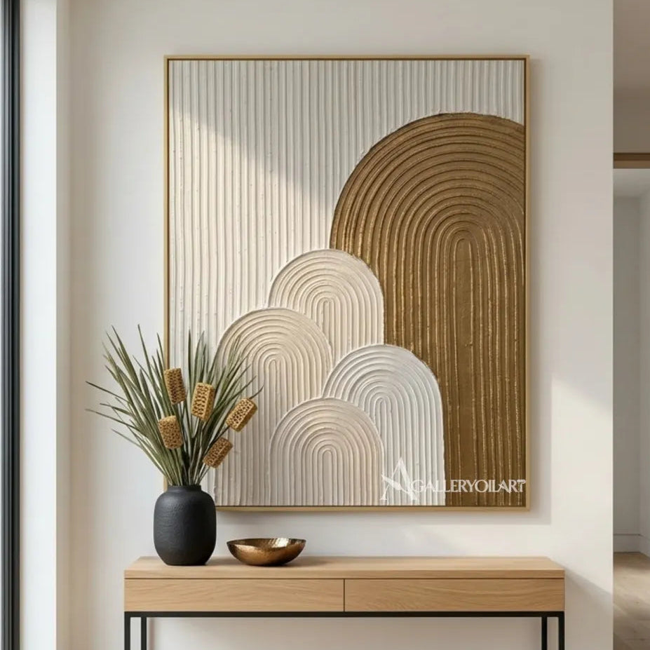 Textured-3D-golden-arch-rise-gold-wall-art-corridor