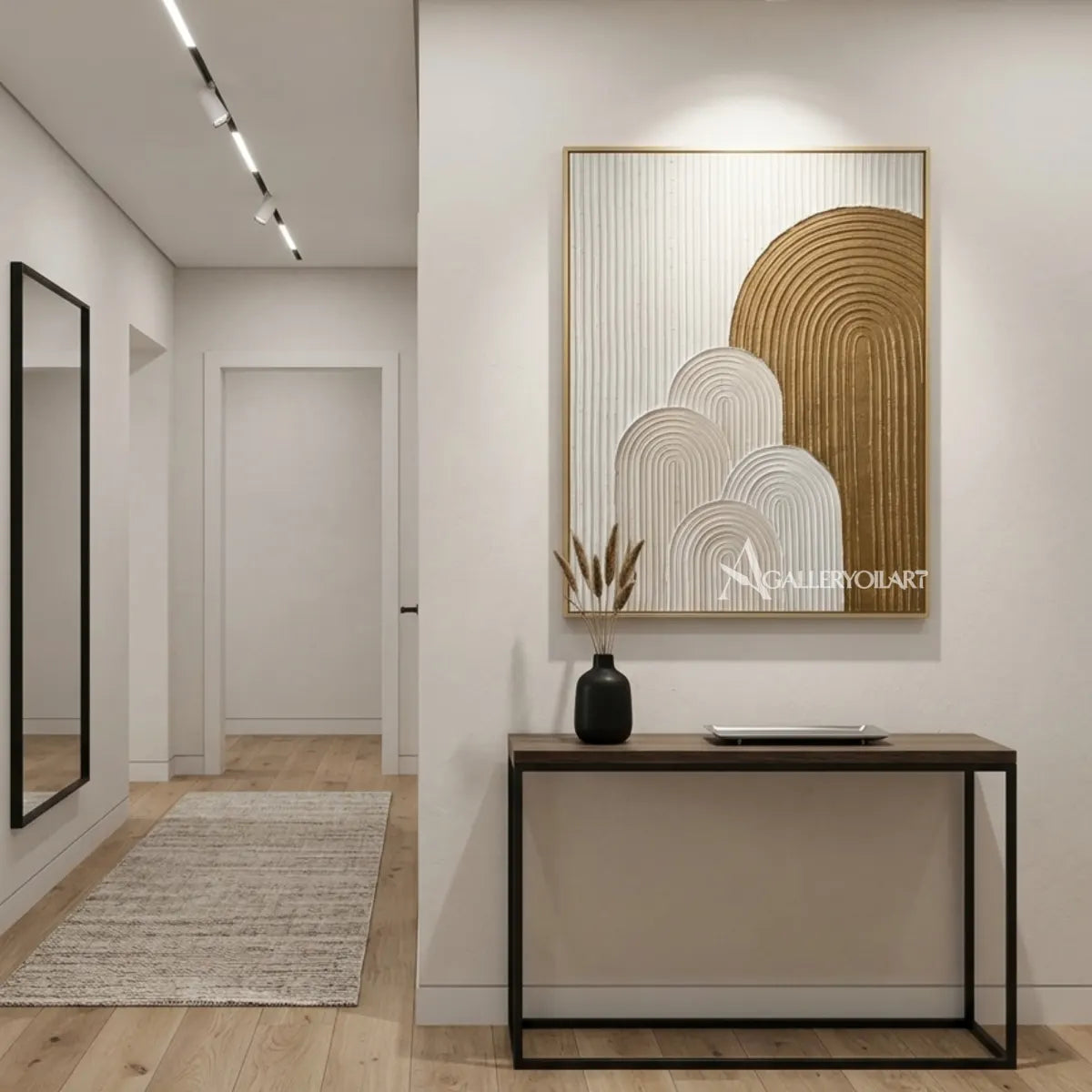 Textured-3D-golden-arch-rise-gold-wall-art-interior-1