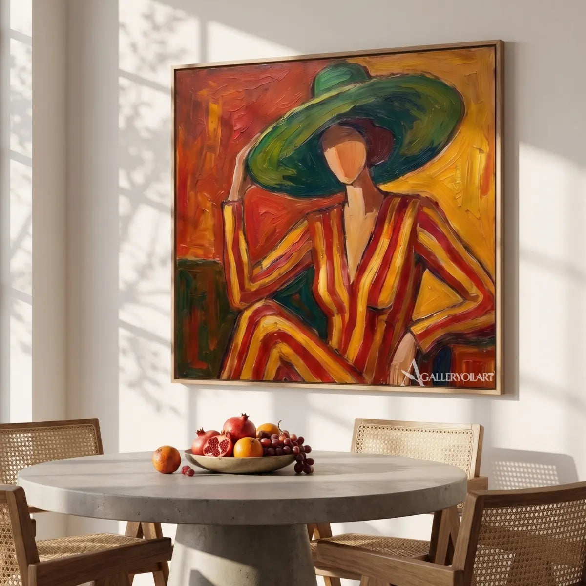 hat muse pop-art orange wall art in a warm modern interior 1