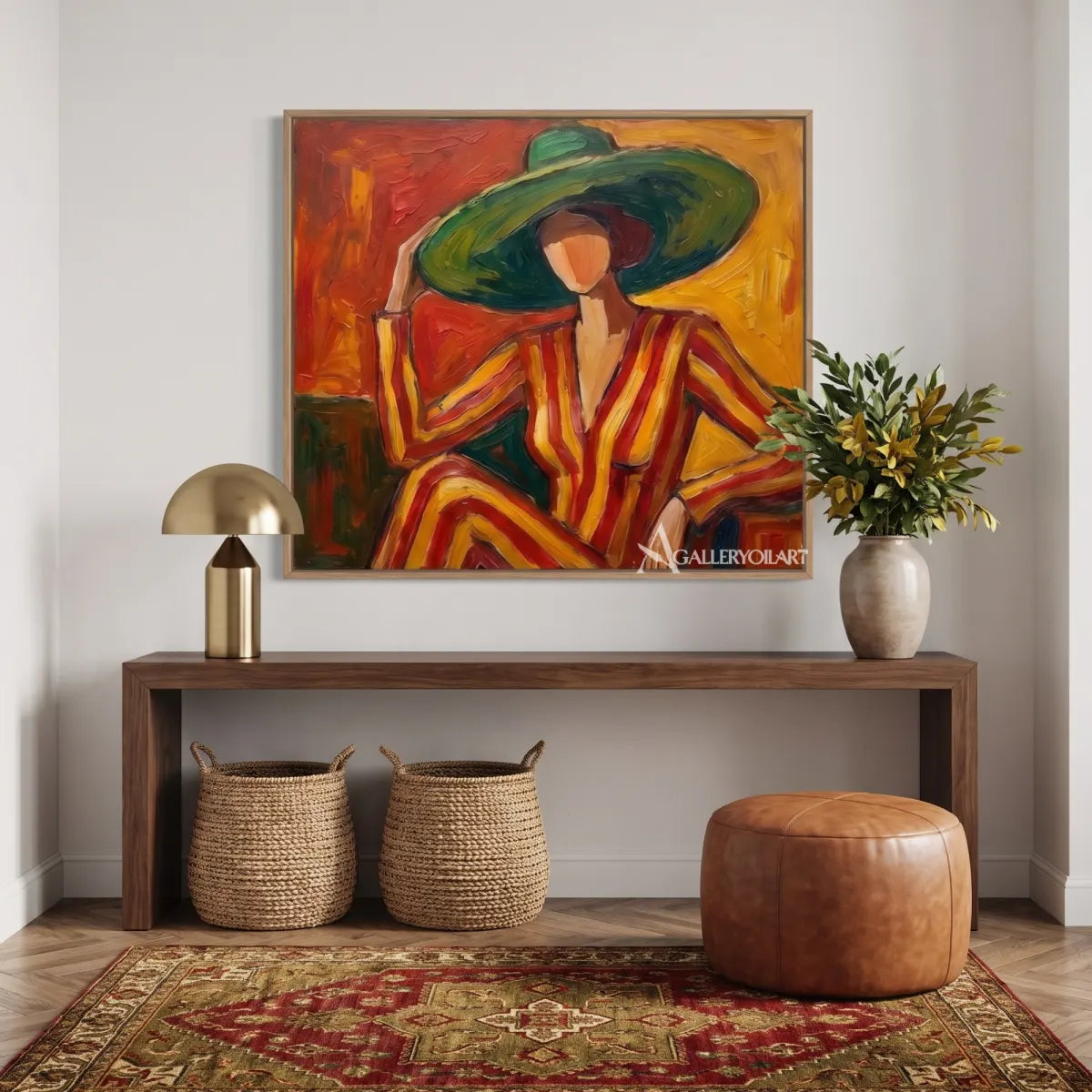 hat muse pop-art orange wall art in a warm modern interior 4
