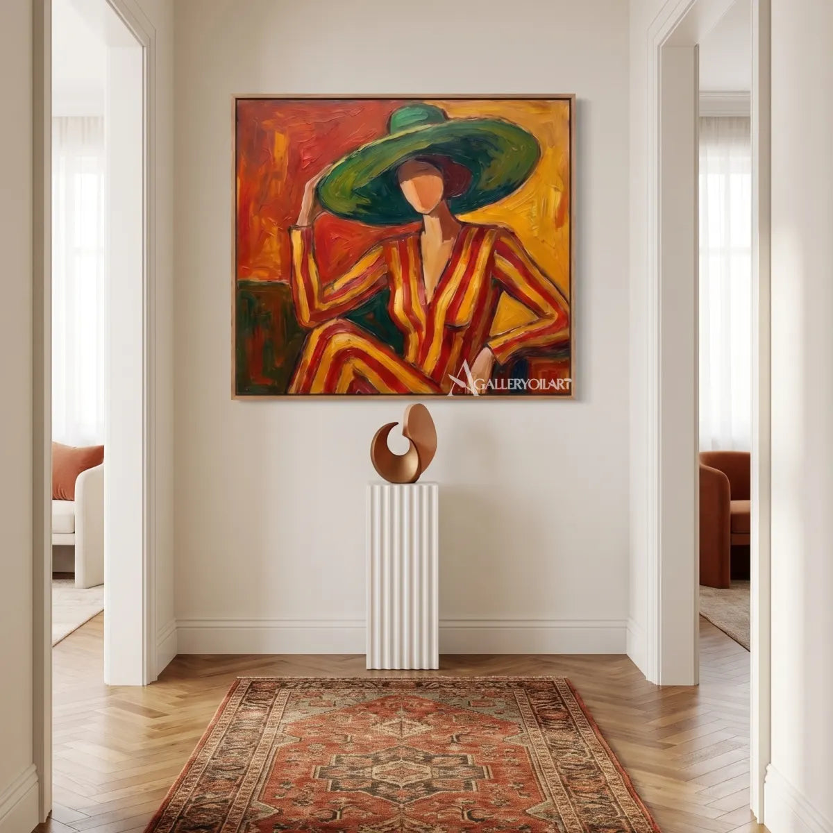 hat muse pop-art orange wall art in a warm modern interior 5