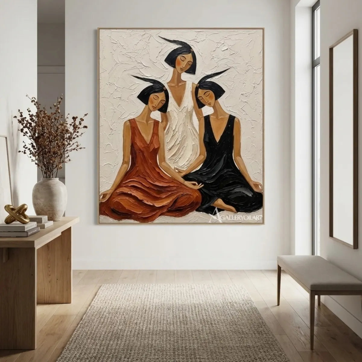 two-women-in-broad-brimmed-hats-portrait-art-brown-wall-art-entryway