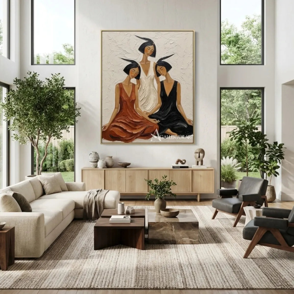 two-women-in-broad-brimmed-hats-portrait-art-brown-wall-art-living-room