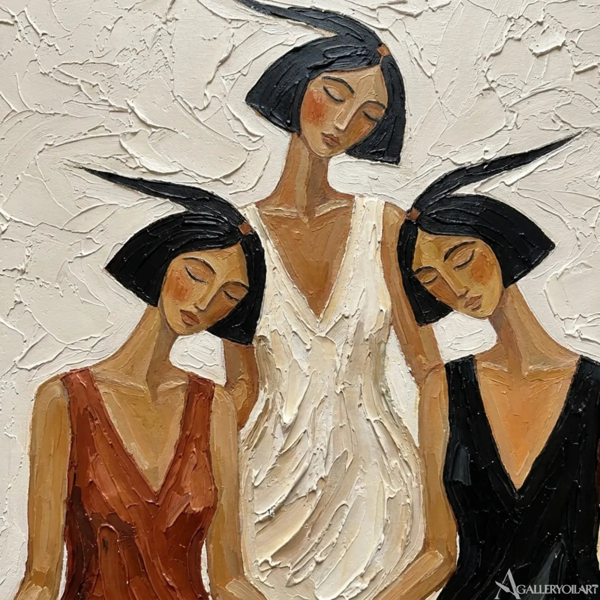 two-women-in-broad-brimmed-hats-portrait-art-brown-wall-art-paint-detail