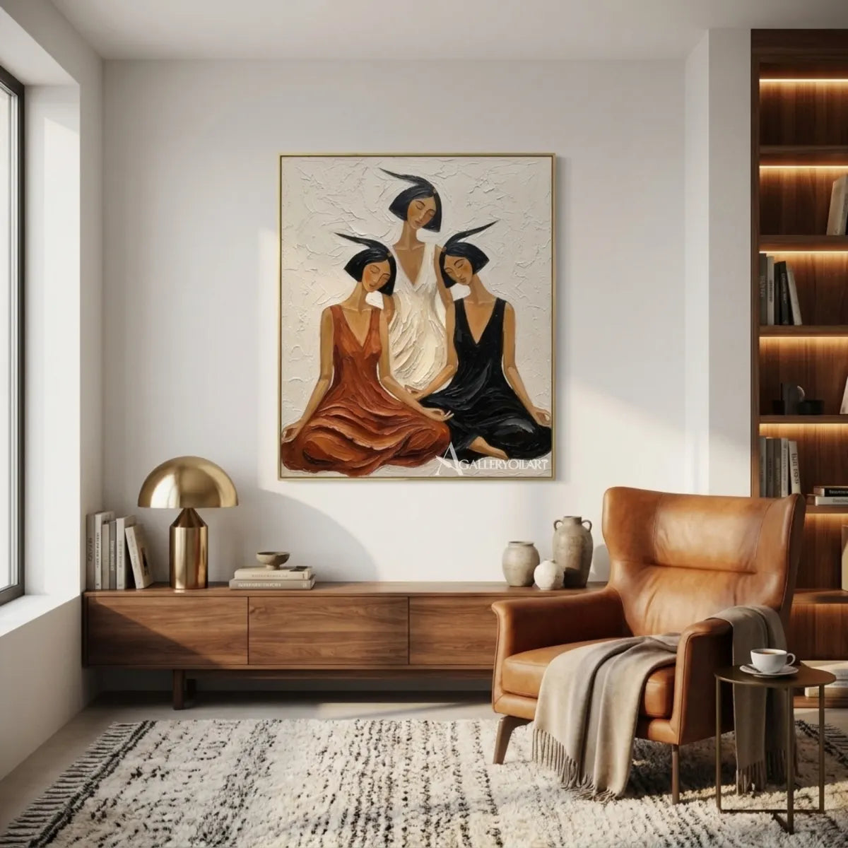 two-women-in-broad-brimmed-hats-portrait-art-brown-wall-art-reading-lounge