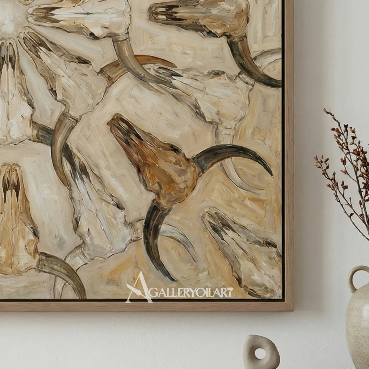 abstract-art-painting-of-symmetrical-horned-skulls-in-soft-beige-brown-and-gray-in-a-close-up