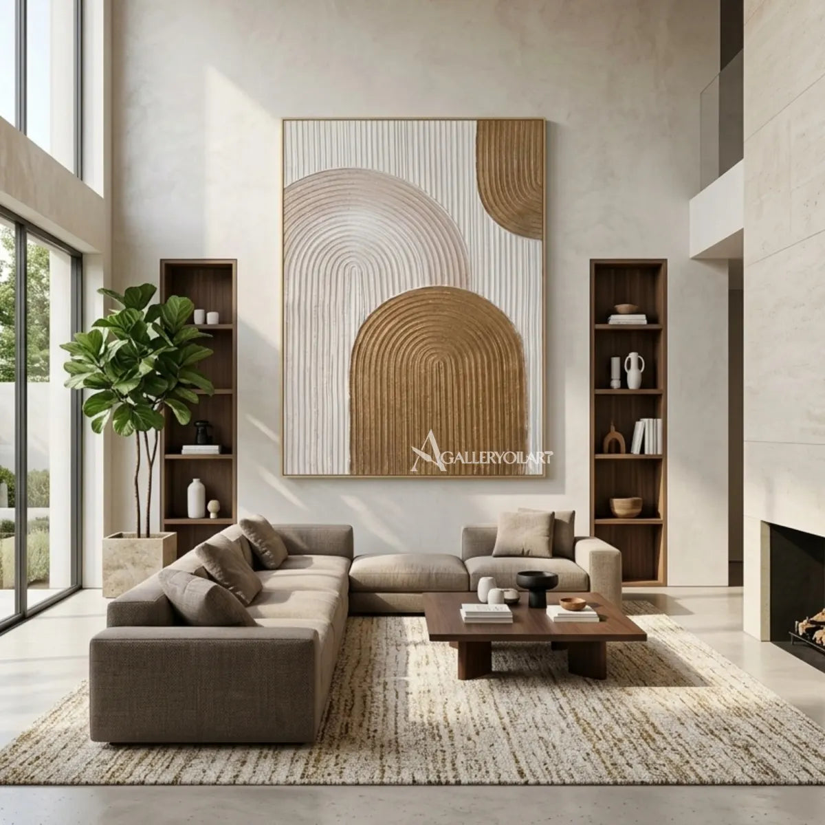 Textured-3D-layered-arch-forms-gold-wall-art-interior-1