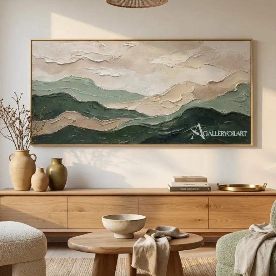 Landscape-layered-mountain-ridges-green-wall-art-in-interior-setting
