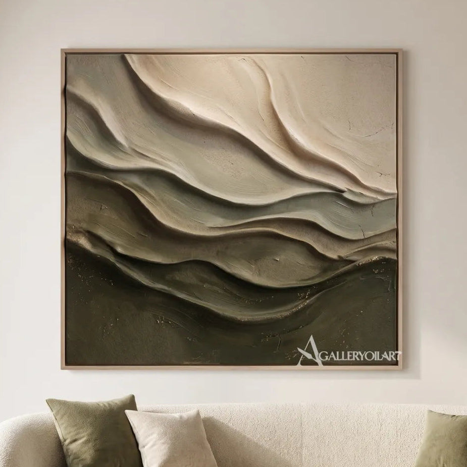 layered stillness textured-3d beige wall art in a warm modern interior 3