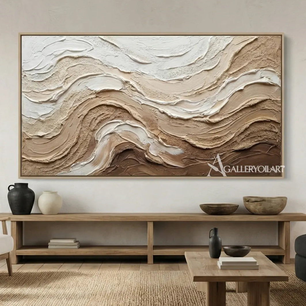 Layered-earthy-swells-textured-3D-brown-wall-art-in-a-neutral-living-room