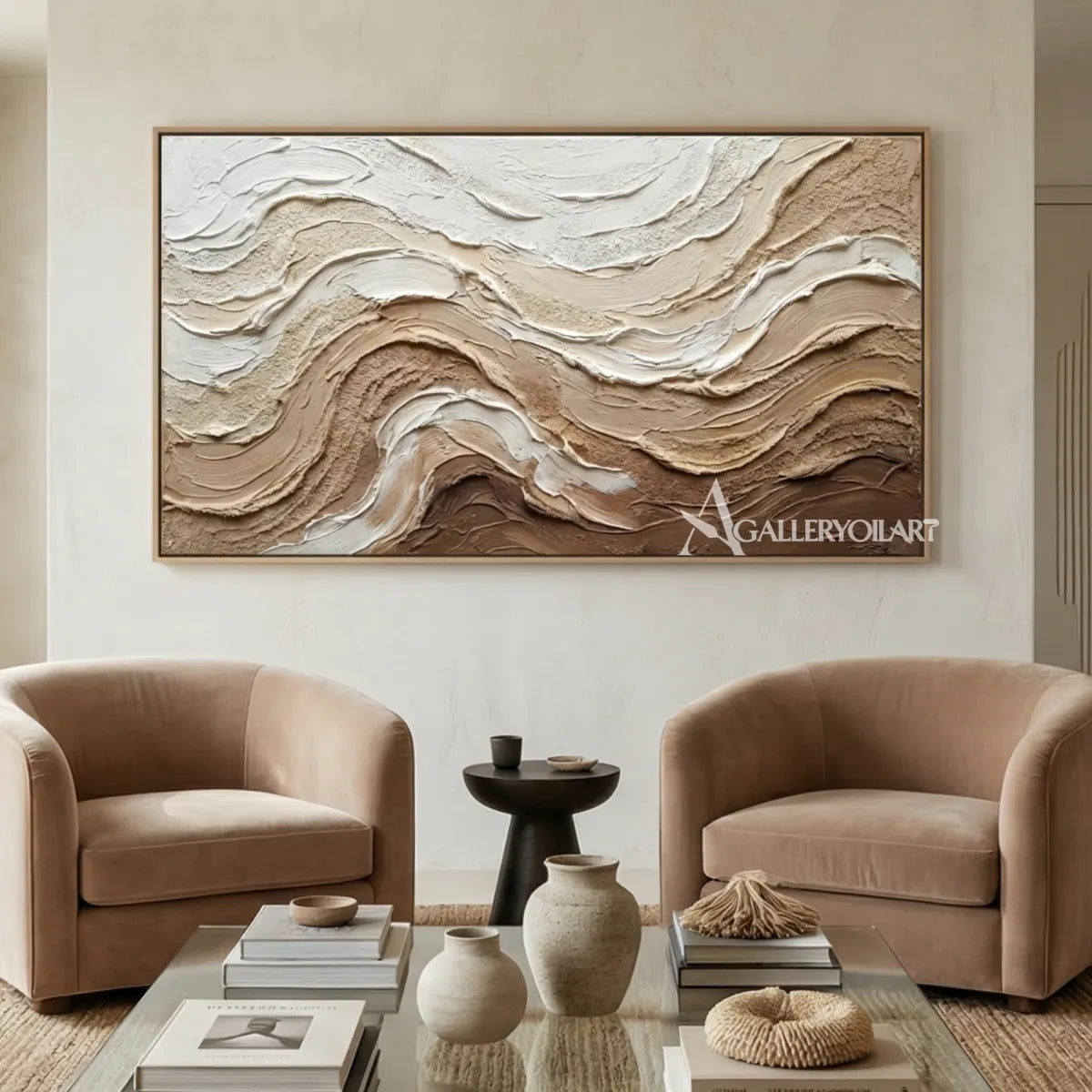 Layered-earthy-swells-textured-3D-brown-wall-art-in-a-warm-neutral-lounge
