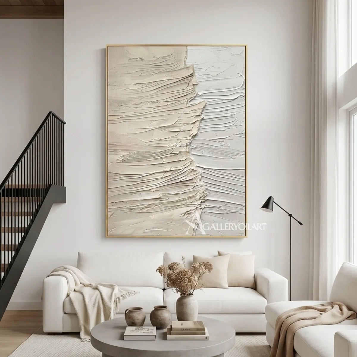 Beige-sea-beach-art-showing-layered-horizon-texture-in-a-living-area
