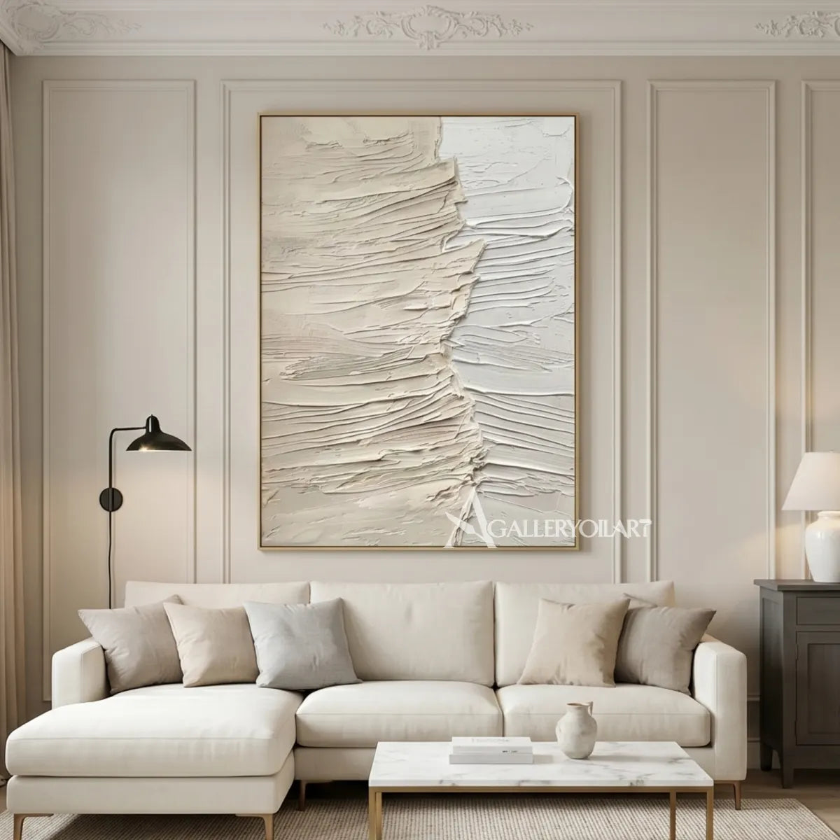 Beige-sea-beach-art-showing-layered-horizon-texture-in-a-living-room