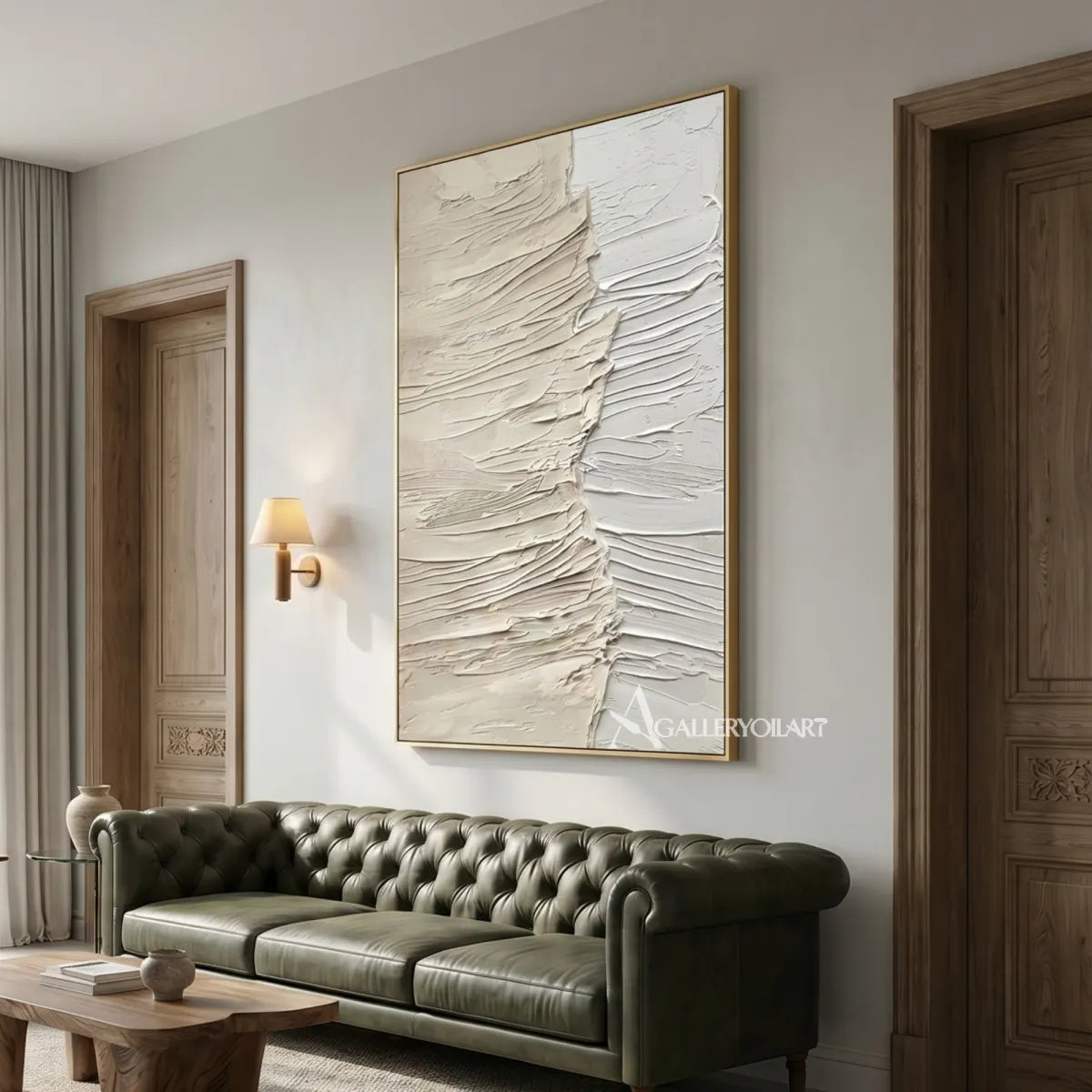 Beige-sea-beach-art-showing-layered-horizon-texture-in-a-modern-lounge