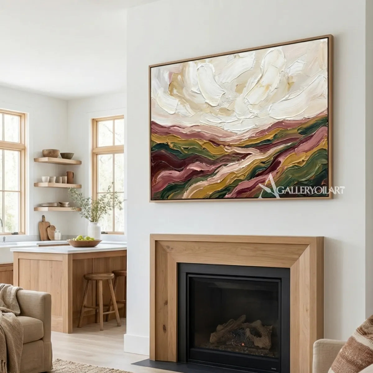 textured-3d-layered-valley-flow-cream-dusty-rose-olive-green-ochre-and-deep-brown-wall-art-in-a-artwork-detail