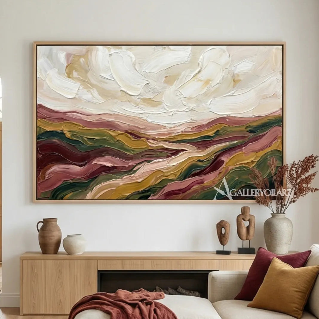 textured-3d-layered-valley-flow-cream-dusty-rose-olive-green-ochre-and-deep-brown-wall-art-in-a-console-wall