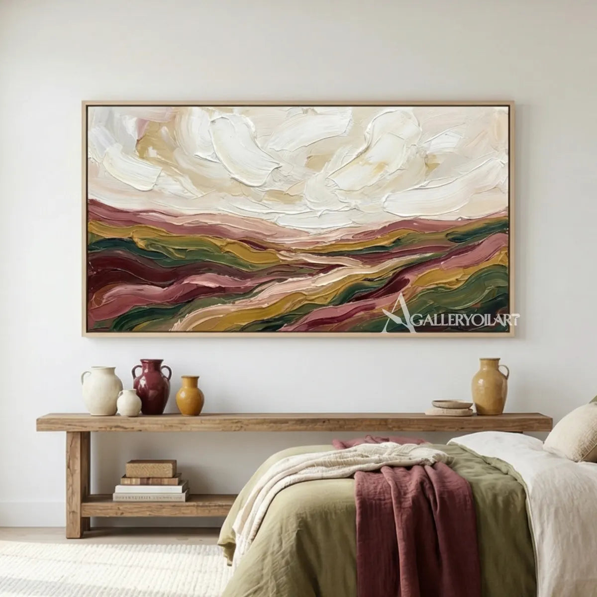 textured-3d-layered-valley-flow-cream-dusty-rose-olive-green-ochre-and-deep-brown-wall-art-in-a-entryway