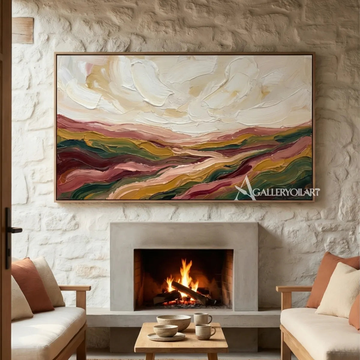 textured-3d-layered-valley-flow-cream-dusty-rose-olive-green-ochre-and-deep-brown-wall-art-in-a-sofa-wall