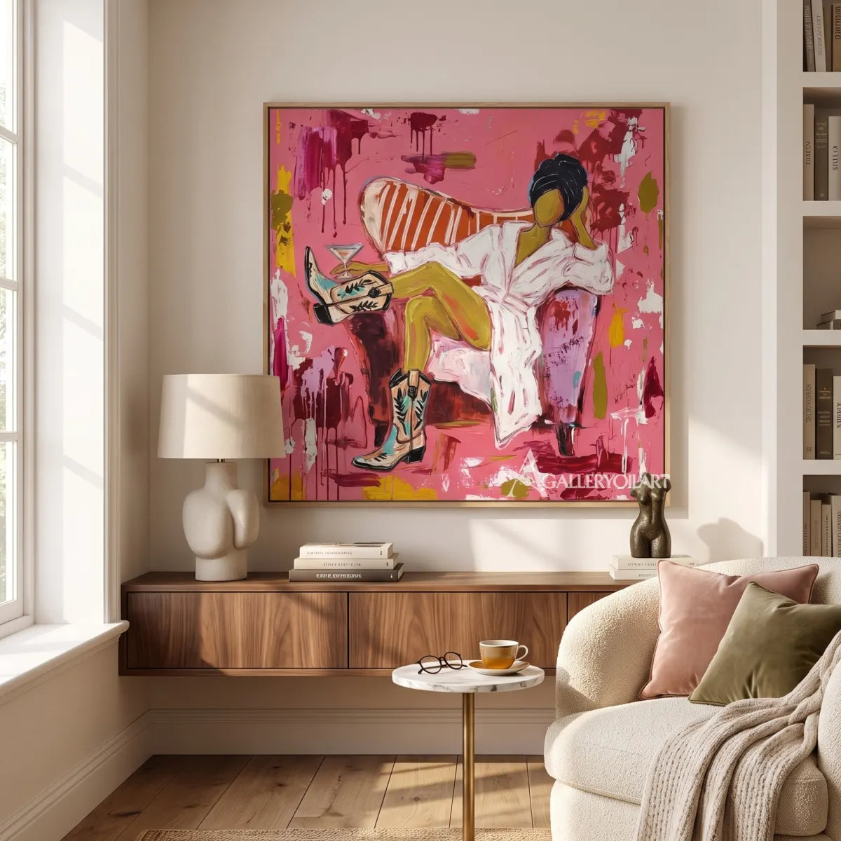 Pop-Art-lounge-figure-in-a-private-lounge-with-pink-and-white-brushwork