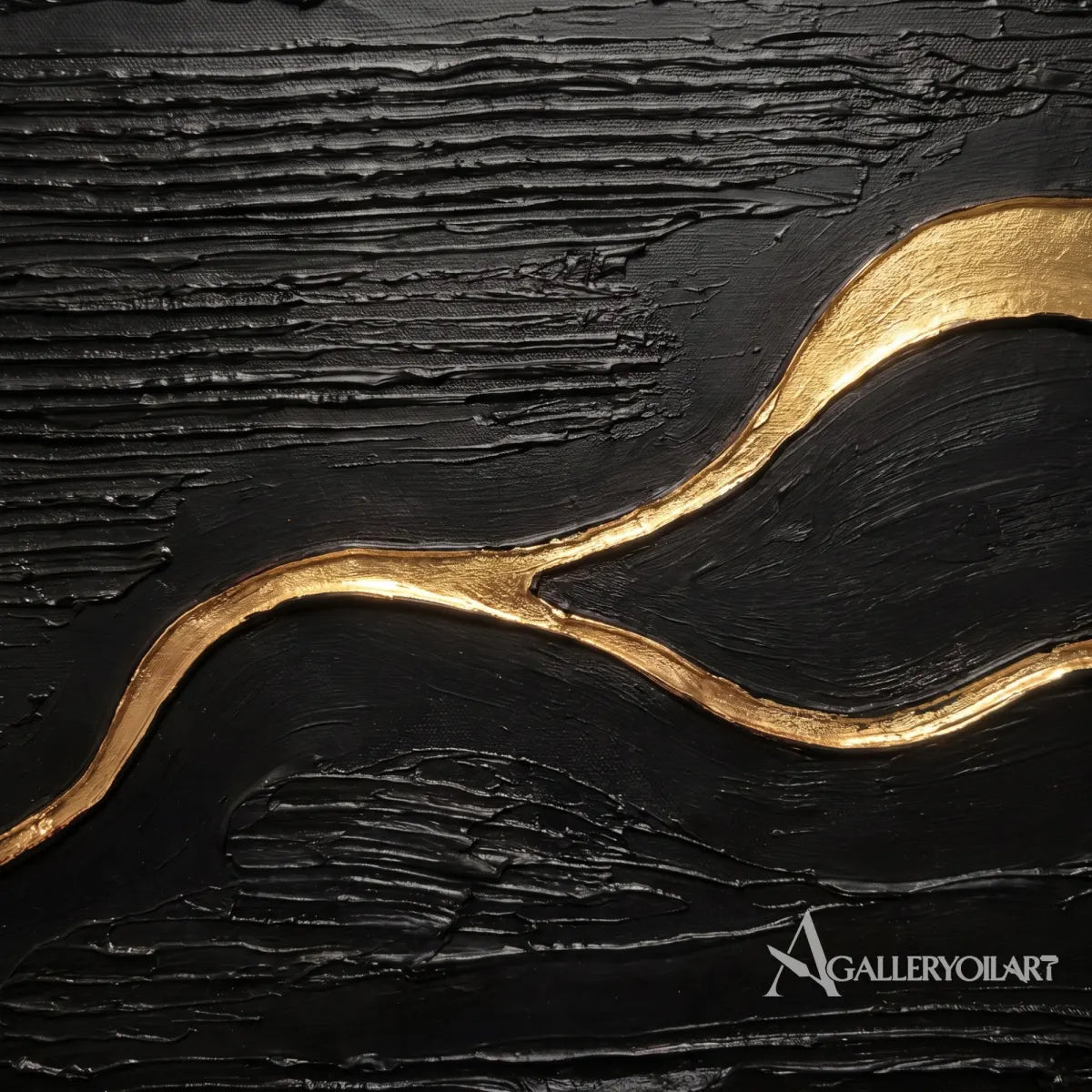 Textured 3D meandering current across a black relief field-in-detail