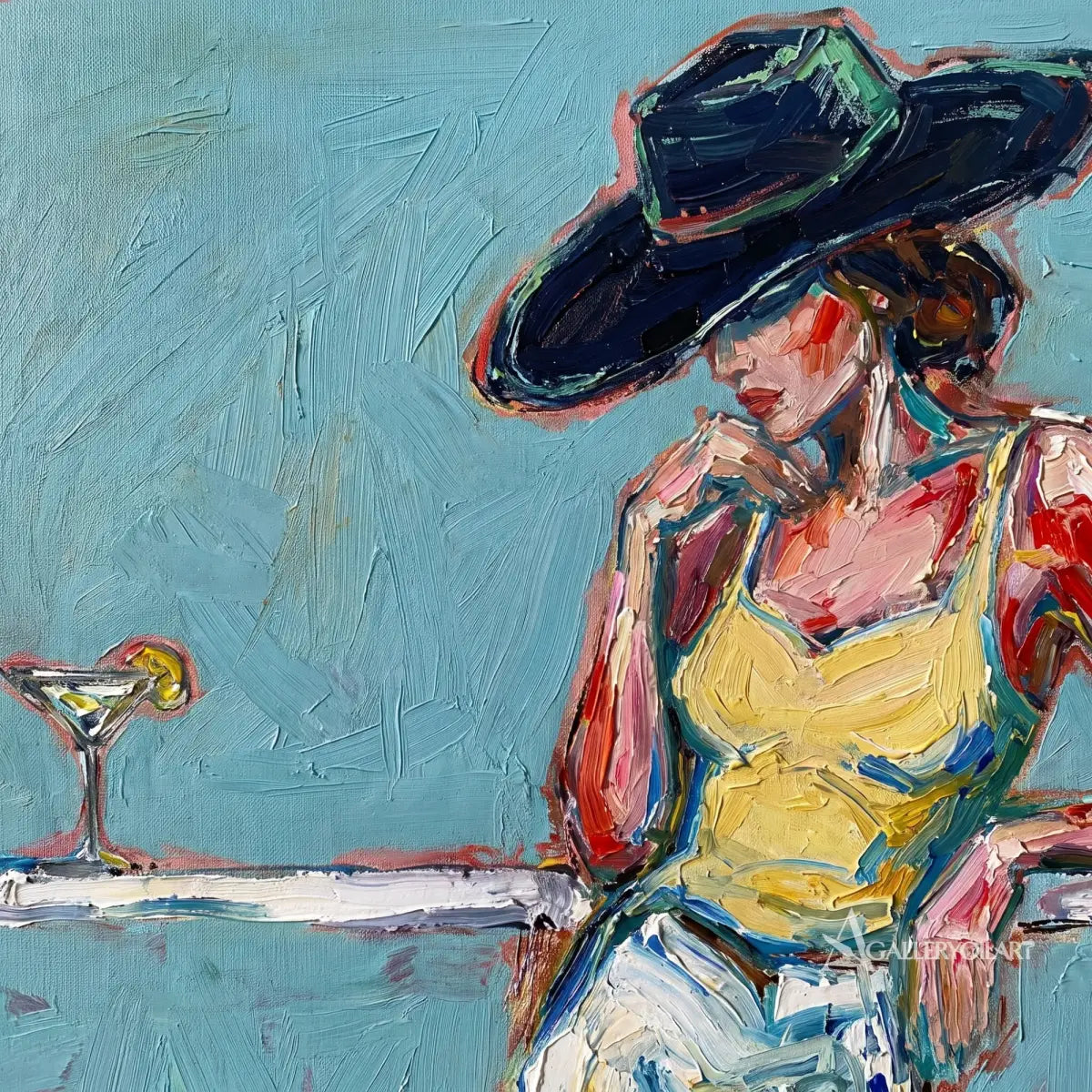 Midnight-hat-cocktail-pop-art-blue-wall-art-in-a-close-up-view