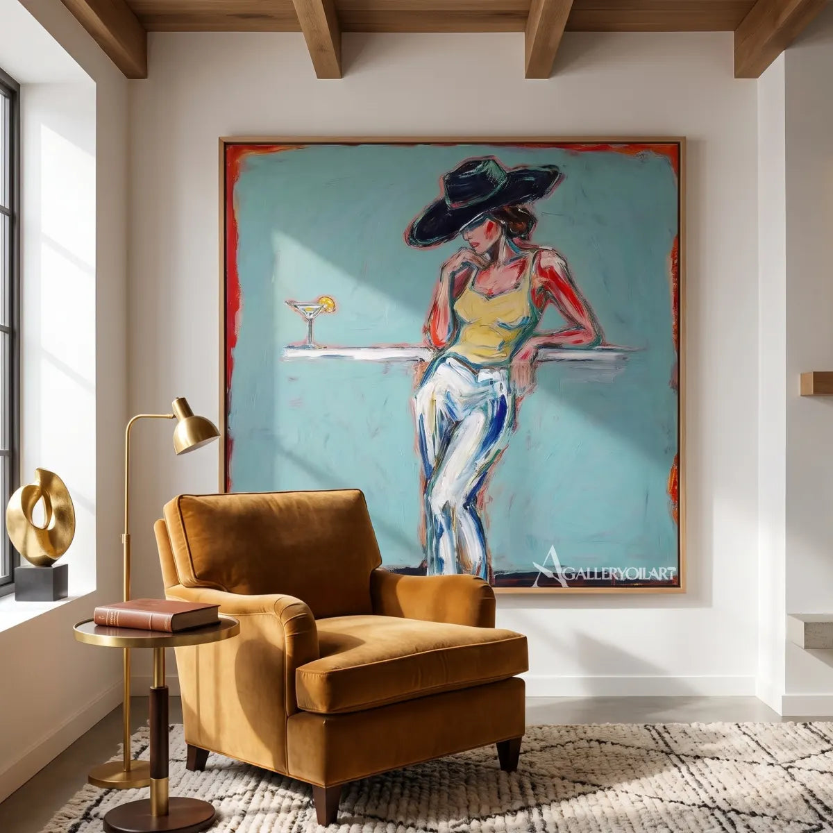 Midnight-hat-cocktail-pop-art-blue-wall-art-in-a-gallery-space