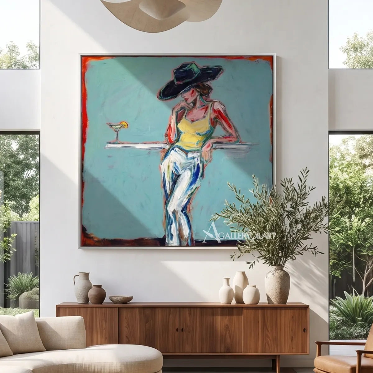 Midnight-hat-cocktail-pop-art-blue-wall-art-in-a-living-space