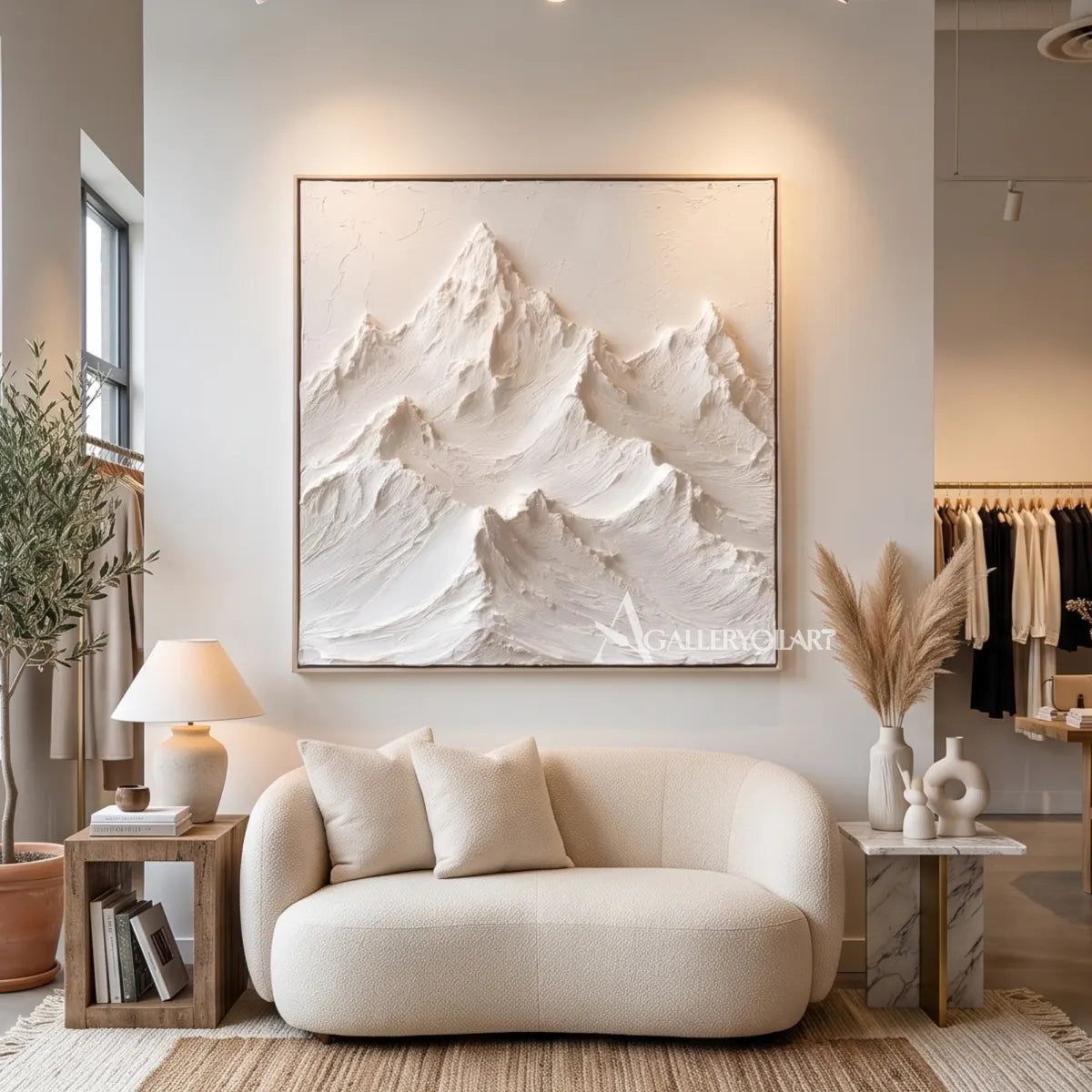 White-mountain-landscape-relief-wall-art-in-a-bright-living-room