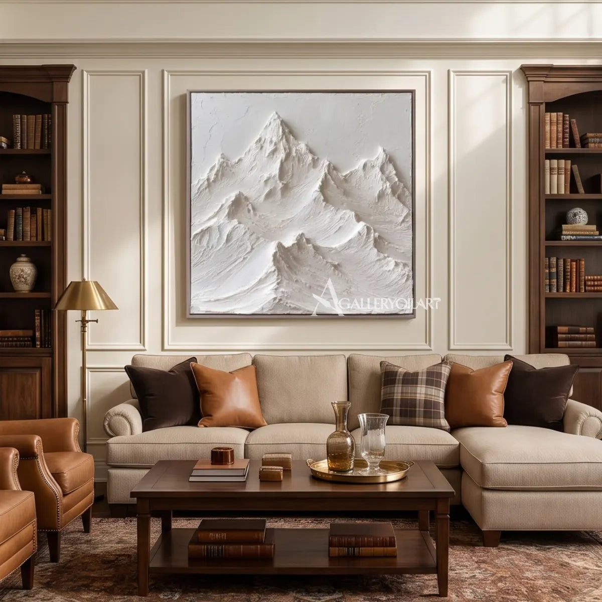 White-mountain-landscape-relief-wall-art-in-a-warm-lounge