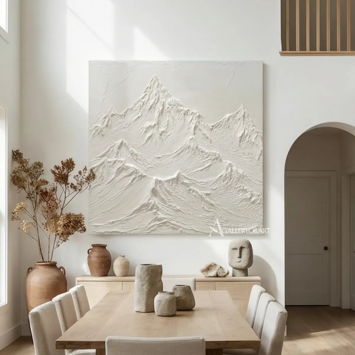 textured-3d-layered-mountain-peaks-matte-white-soft-gray-ivory-and-pale-stone-wall-art-in-dining-room
