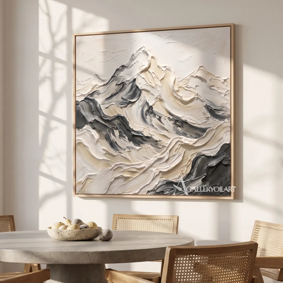 a layered mountain range shaped by sweeping raised strokes-textured-3d-white-bedroom-reading-nook