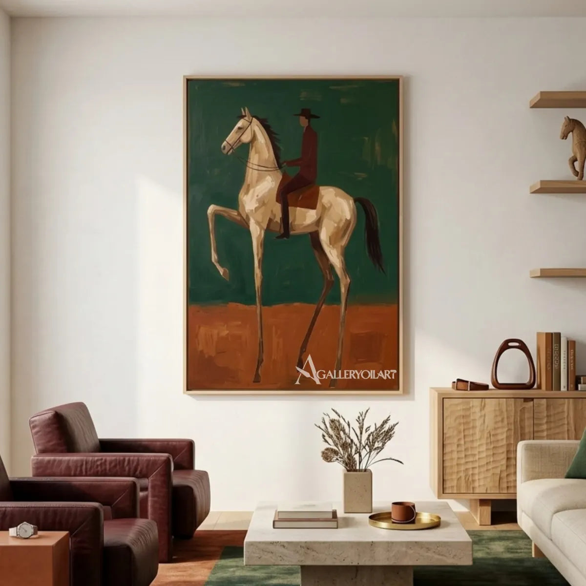 Western-cowboy-mounted-passage-with-rider-and-light-horse-in-a-console