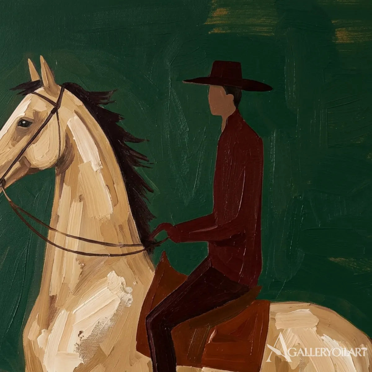 Western-cowboy-mounted-passage-with-rider-and-light-horse-in-a-modern-room