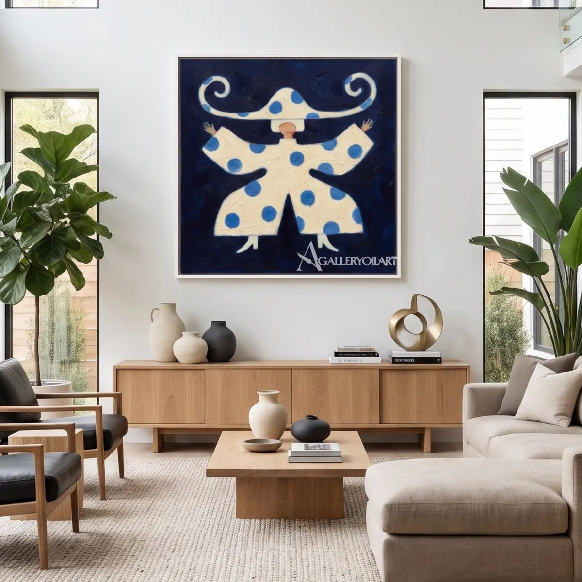 folk-art-figure-above-a-blue-sofa-in-folk-art-style-with-blue-and-cream-colors