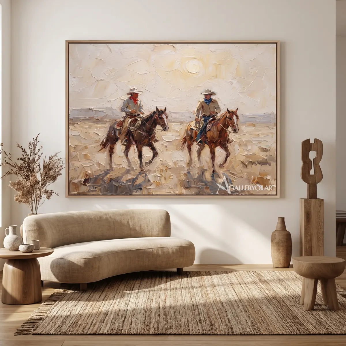open-range-riders-western-cowboy-beige-wall-art-in-a-modern-entryway