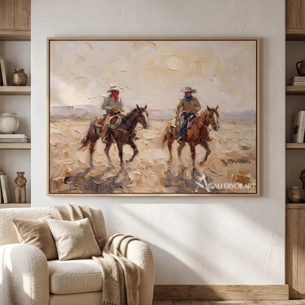 open-range-riders-western-cowboy-beige-wall-art-in-a-rustic-lounge