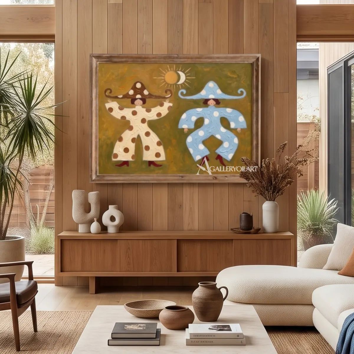 folk-art-pair-in-cream-and-blue-above-wood-furniture-in-a-sitting-room