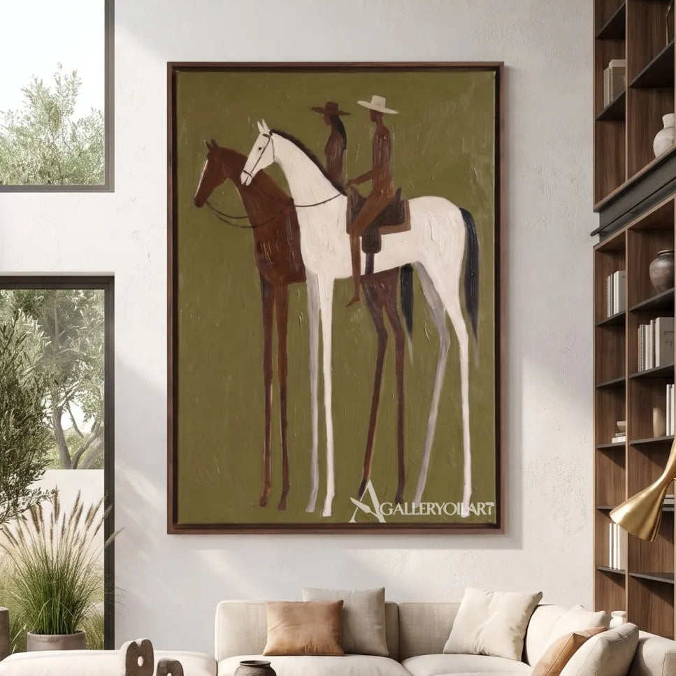 two riders on a white and brown horse-in-western-cowboy-green-great-room