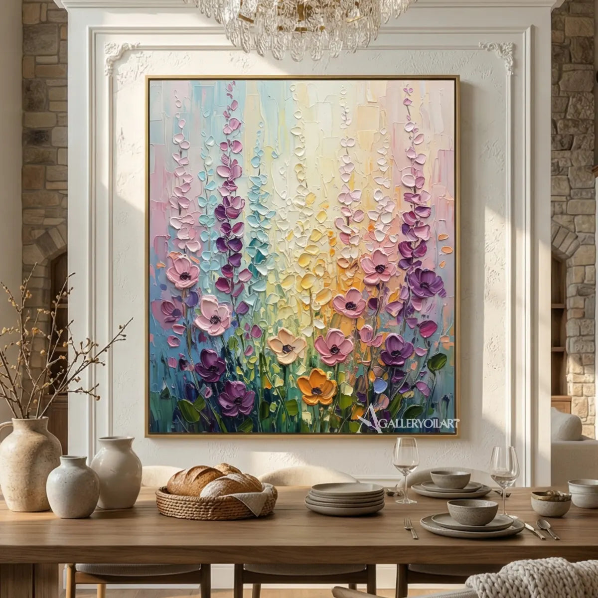 floral-tree-a-field-of-pastel-flowers-soft-pink-lavender-pale-yellow-mint-green-and-deep-green-wall-art-in-dining-room