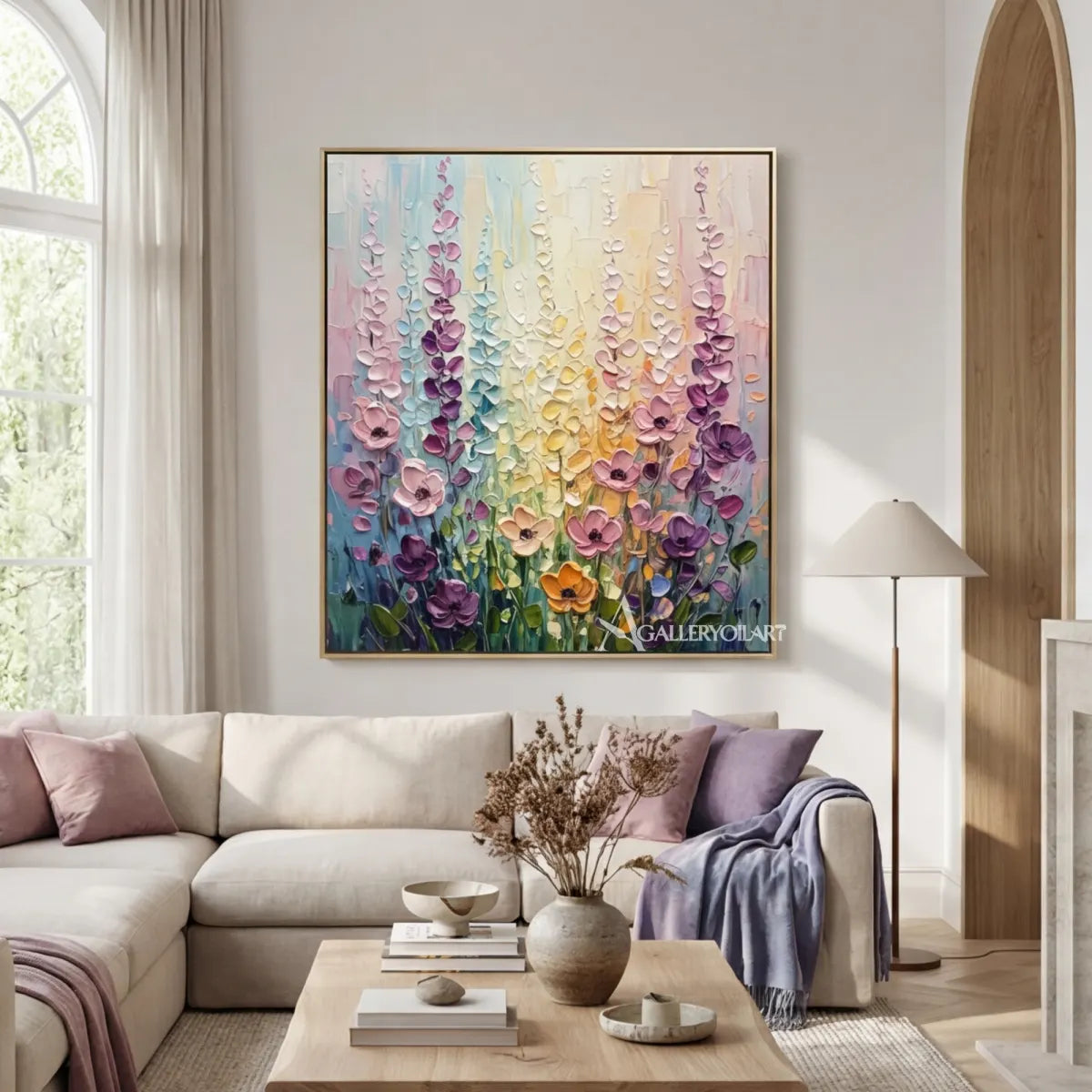 floral-tree-a-field-of-pastel-flowers-soft-pink-lavender-pale-yellow-mint-green-and-deep-green-wall-art-in-living-room